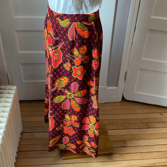 Vintage Malbe Floral Neon Mod Maxi Skirt, Size 15/16 - Picture 12 of 17